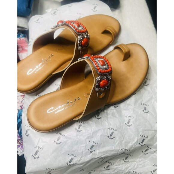 SZ 8 Womens Contesa Sandals Made In Italy Slides Luggage/Red - Picture 1 of 6